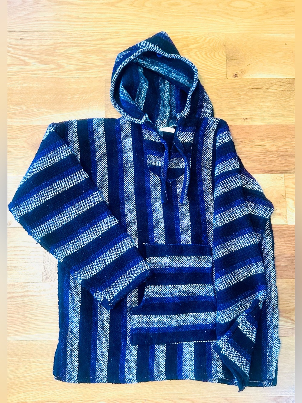 Baja Hoodie Mexican Blanket "Drug Rug" Striped Pullover Hoodie Medium